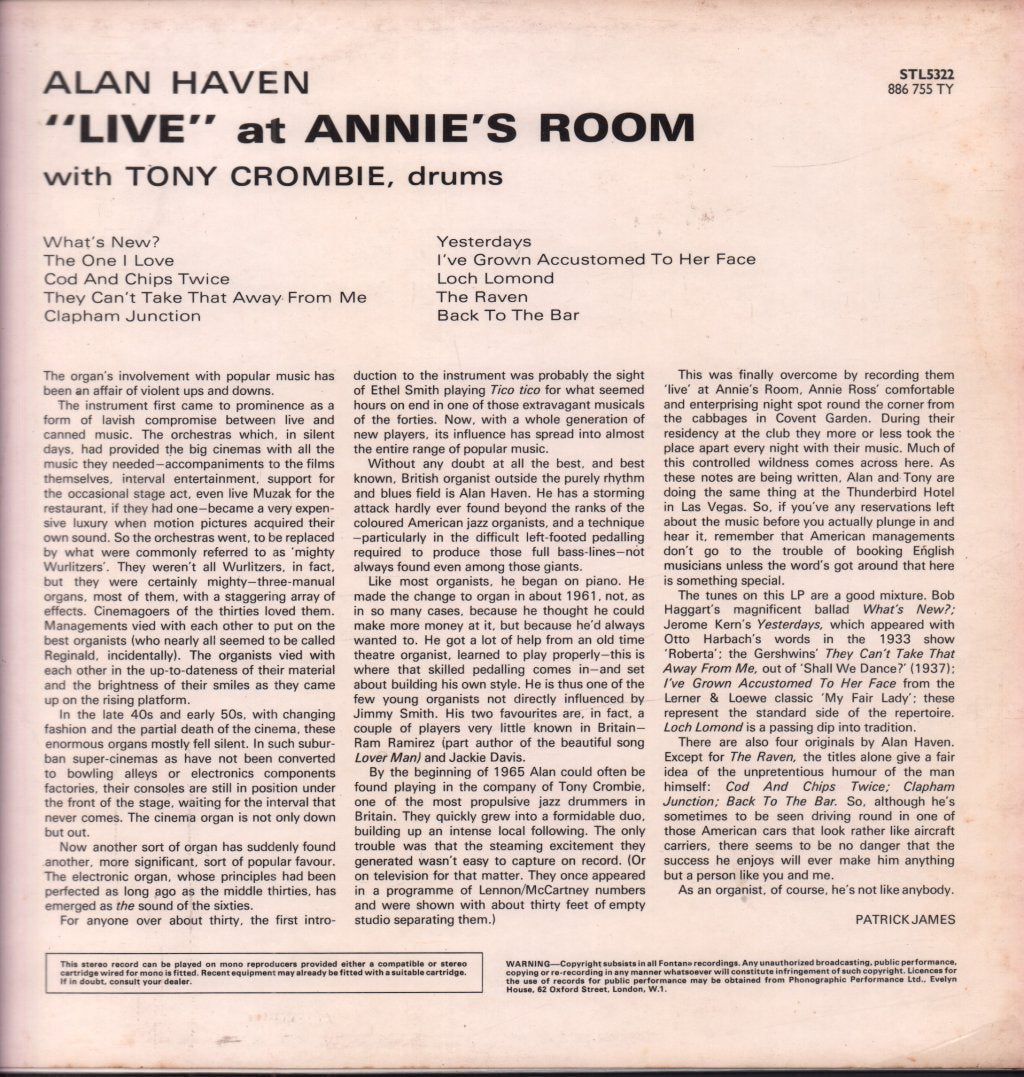 alan haven with tony crombie - Live At Annie's Room - Lp