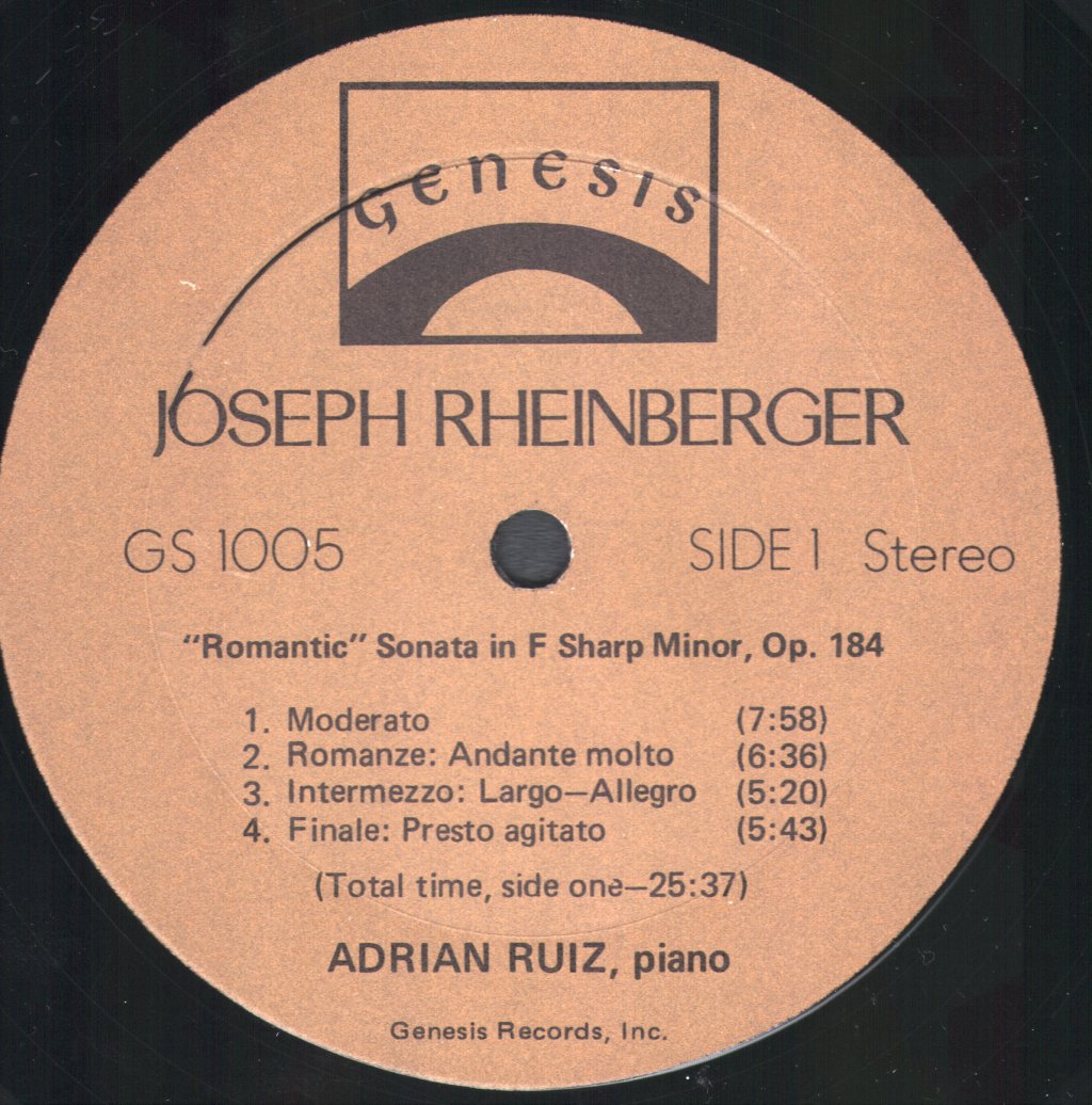 Adrian Ruiz - Josef Rheinberger - Piano Sonata F Sharp Minor, Op. 184 "Romantic" / Adolf Jensen - Piano Sonata F Sharp Minor, Op. 25 - Lp