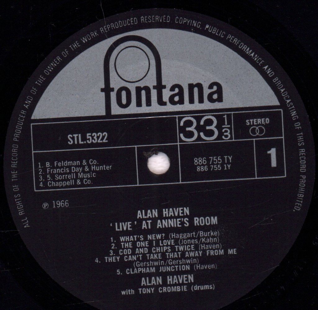 alan haven with tony crombie - Live At Annie's Room - Lp