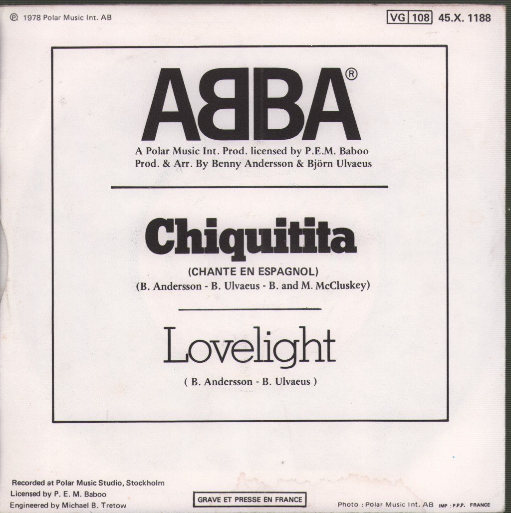 ABBA - Chiquitita (Cantado En Español) - 7 Inch