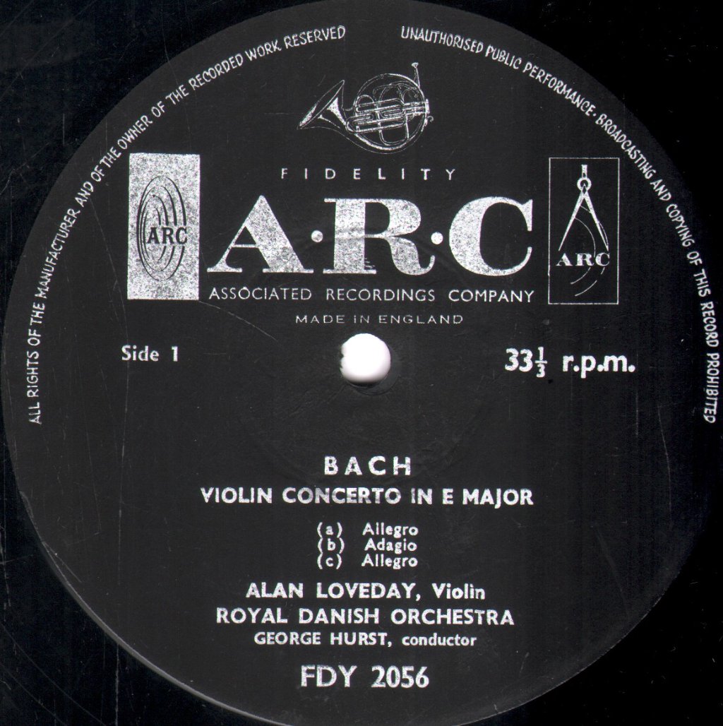 Alan Loveday / George Hurst / Royal Danish Orchestra - Bach - Violin Concerto In E Major / Partita In E Minor - Lp