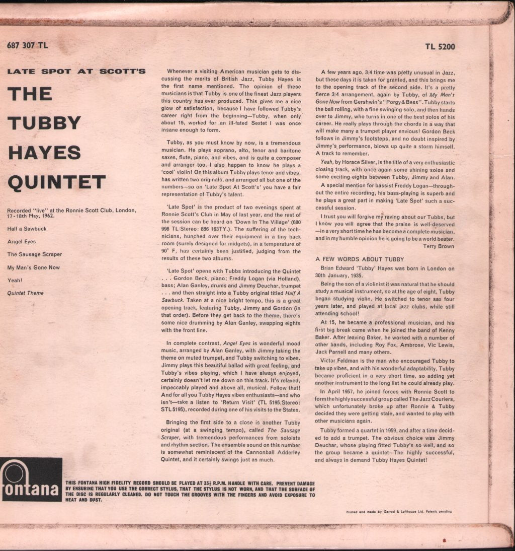 Tubby Hayes Quintet - Late Spot At Scott's - Lp