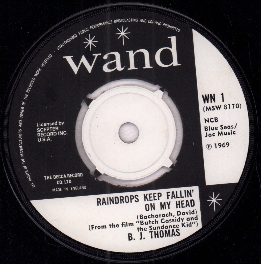 B.J. Thomas - Raindrops Keep Fallin' On My Head - 7 Inch