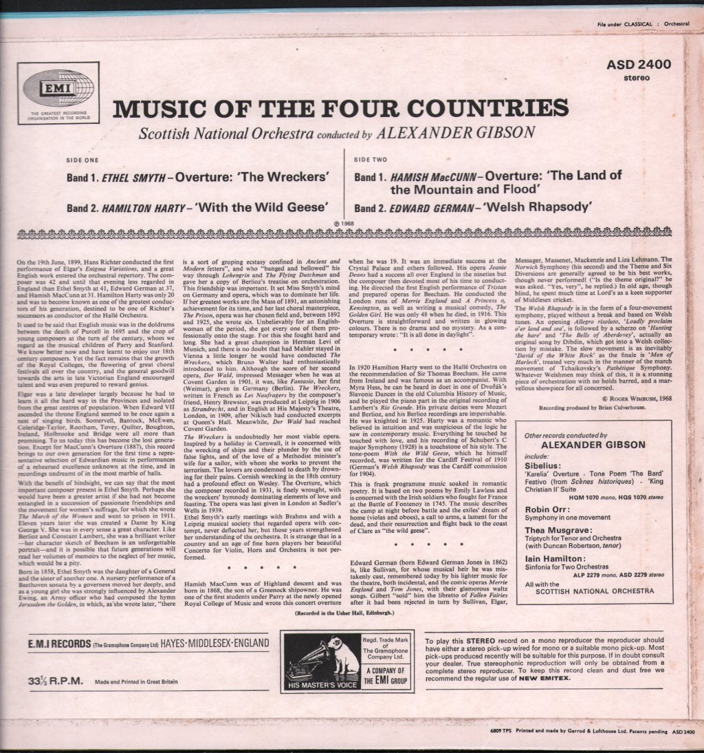 Alexander Gibson / Scottish National Orchestra - Music Of The Four Countries - Lp