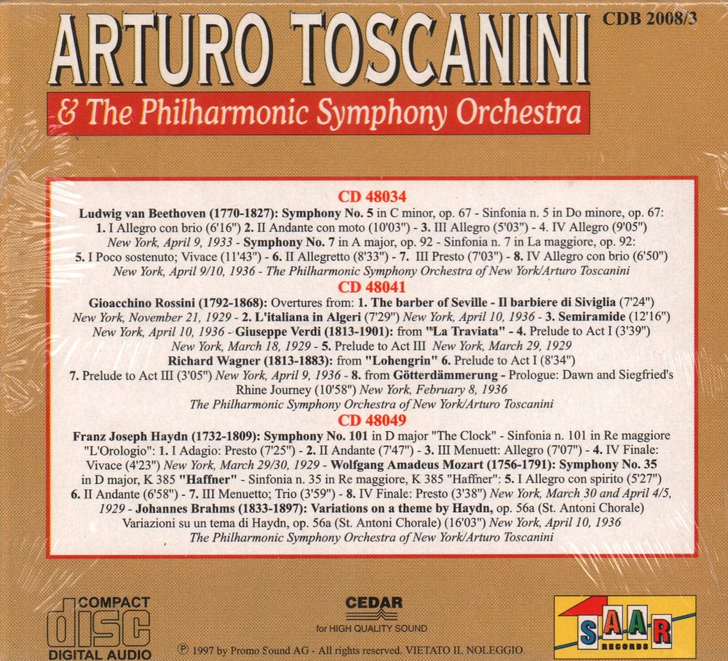 Arturo Toscanini - And the Philharmonic Symphony Orchestra - Triple Cd