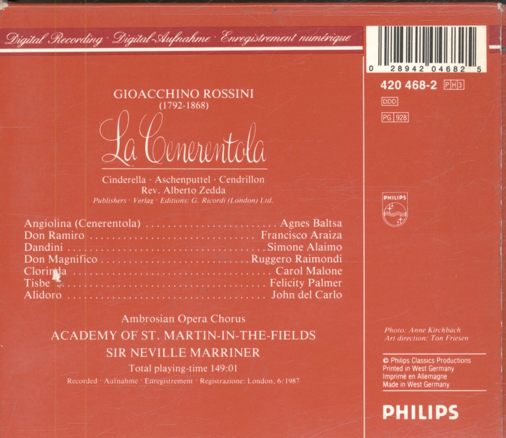 Academy Of St. Martin-in-the-Fields, Sir Neville Marriner - Rossini - La Cenerentola - Triple Cd