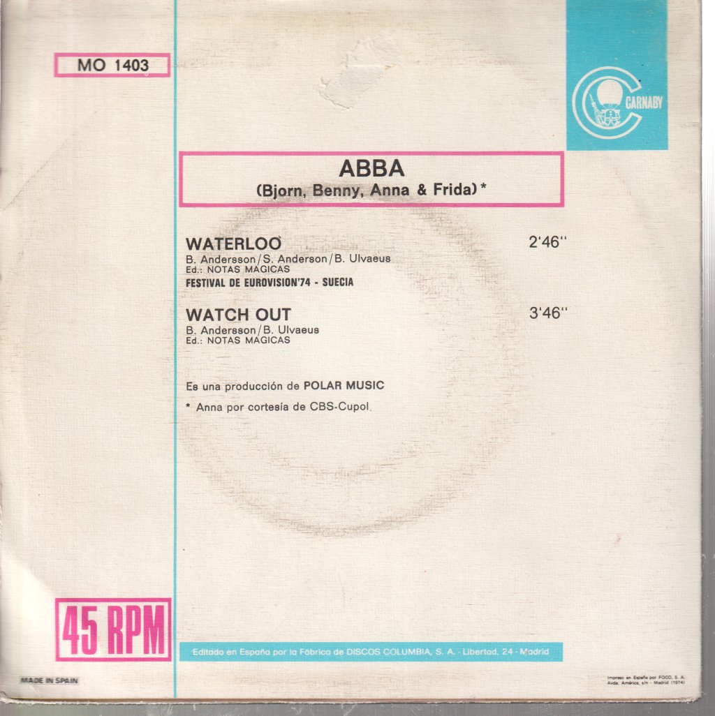 ABBA - Waterloo / Watch Out - 7 Inch