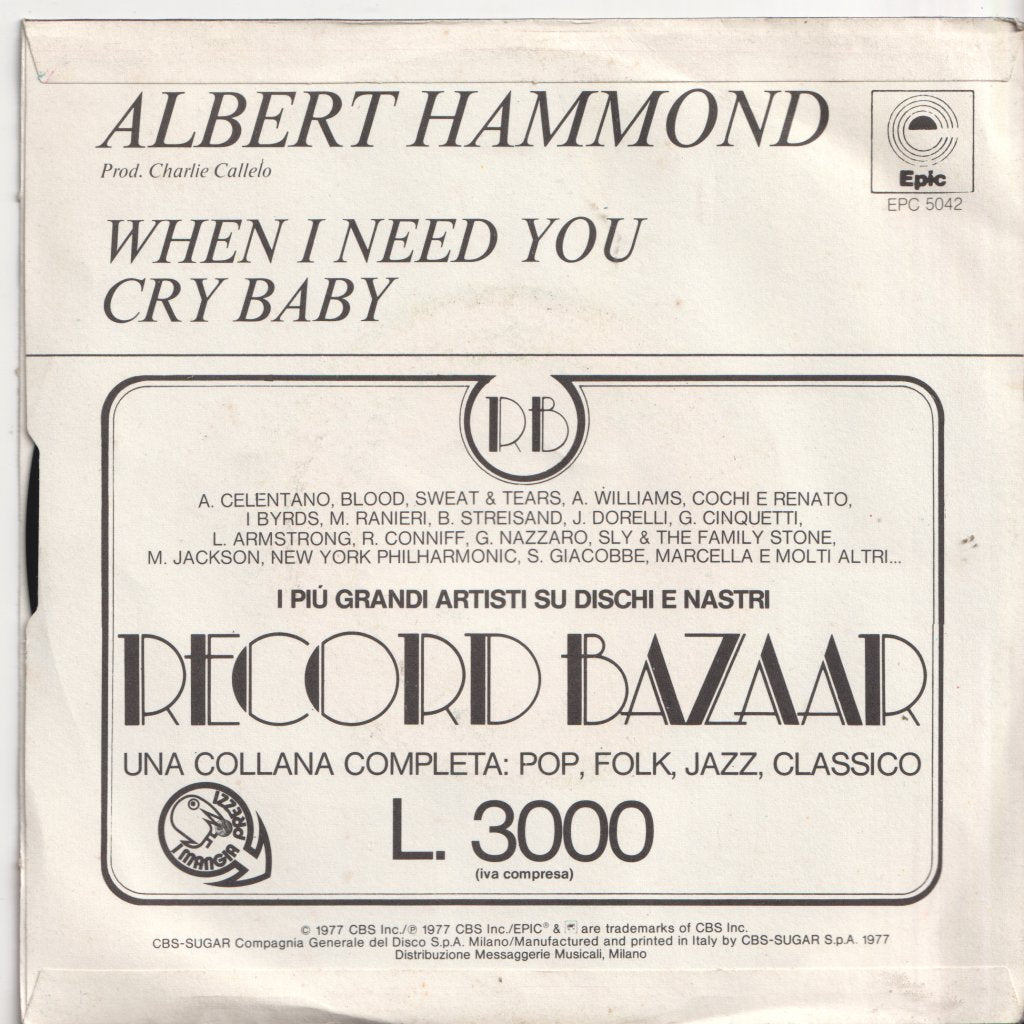 Albert Hammond - When I Need You - 7 Inch