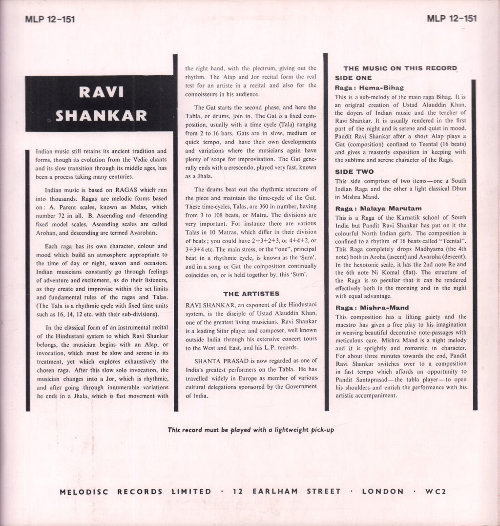 Ravi Shankar - Exciting Music Of Ravi Shankar - Lp