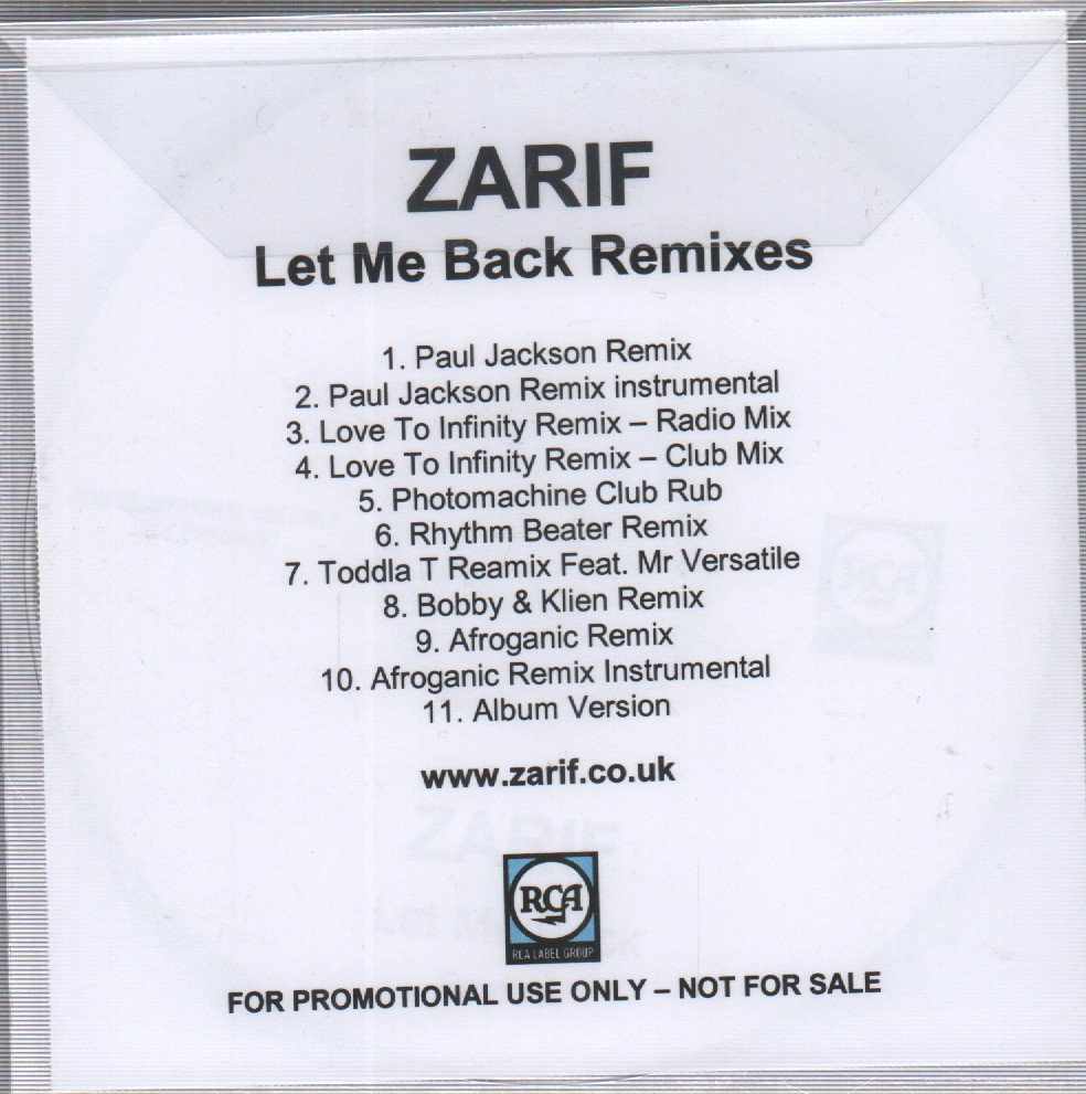 Zarif - Let Me Back Remixes - Cdr