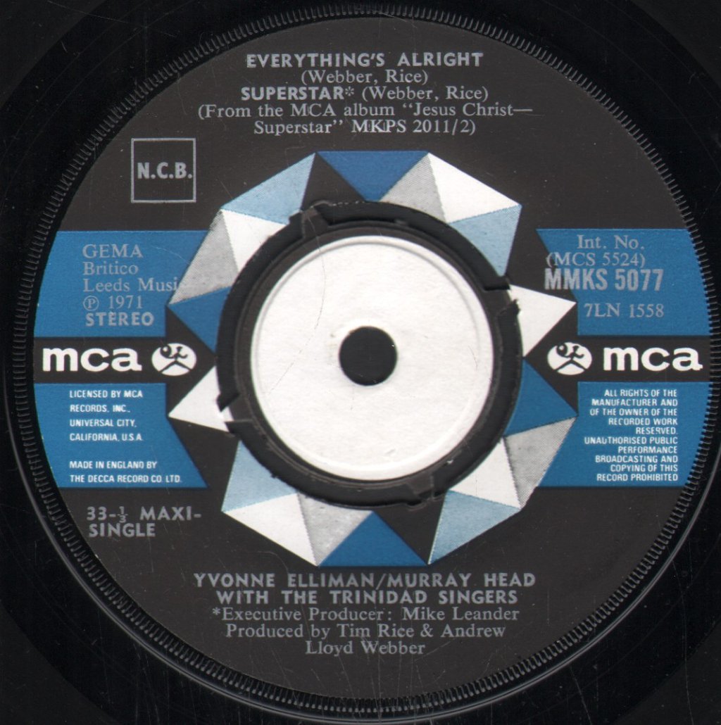 Yvonne Elliman/Murray Head With The Trinidad Singers - Everything's Alright - 7 Inch