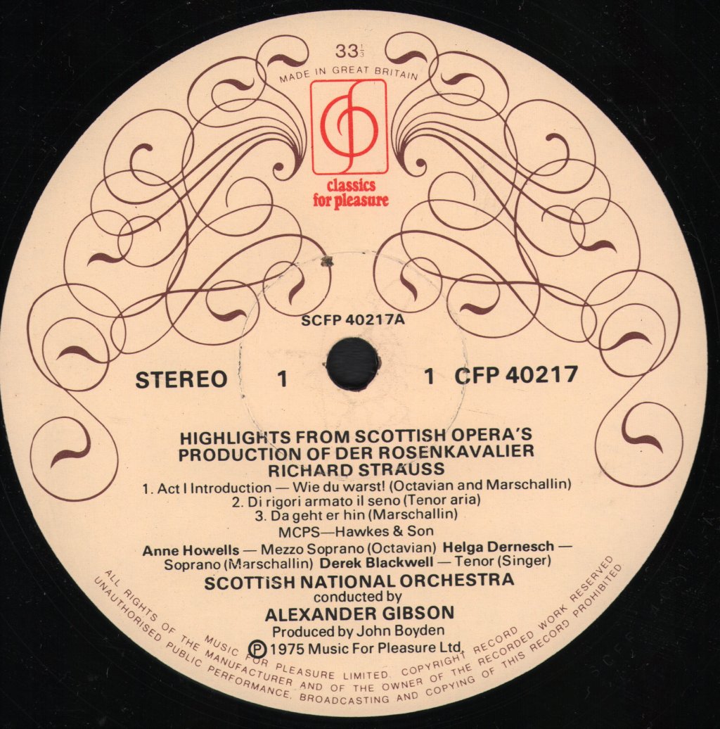 Alexander Gibson / Scottish National Orchestra - Richard Strauss - Highlights From Scottish Opera's Production Of Der Rosenkavalier - Lp