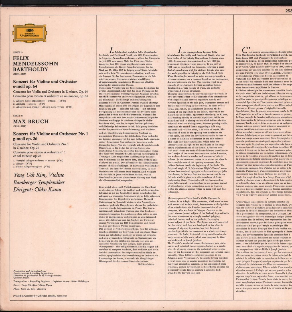 Yong Uck Kim / Okko Kamu / Bamberg Symphony Orchestra - Mendelssohn / Bruch - Violin Concerto - Lp