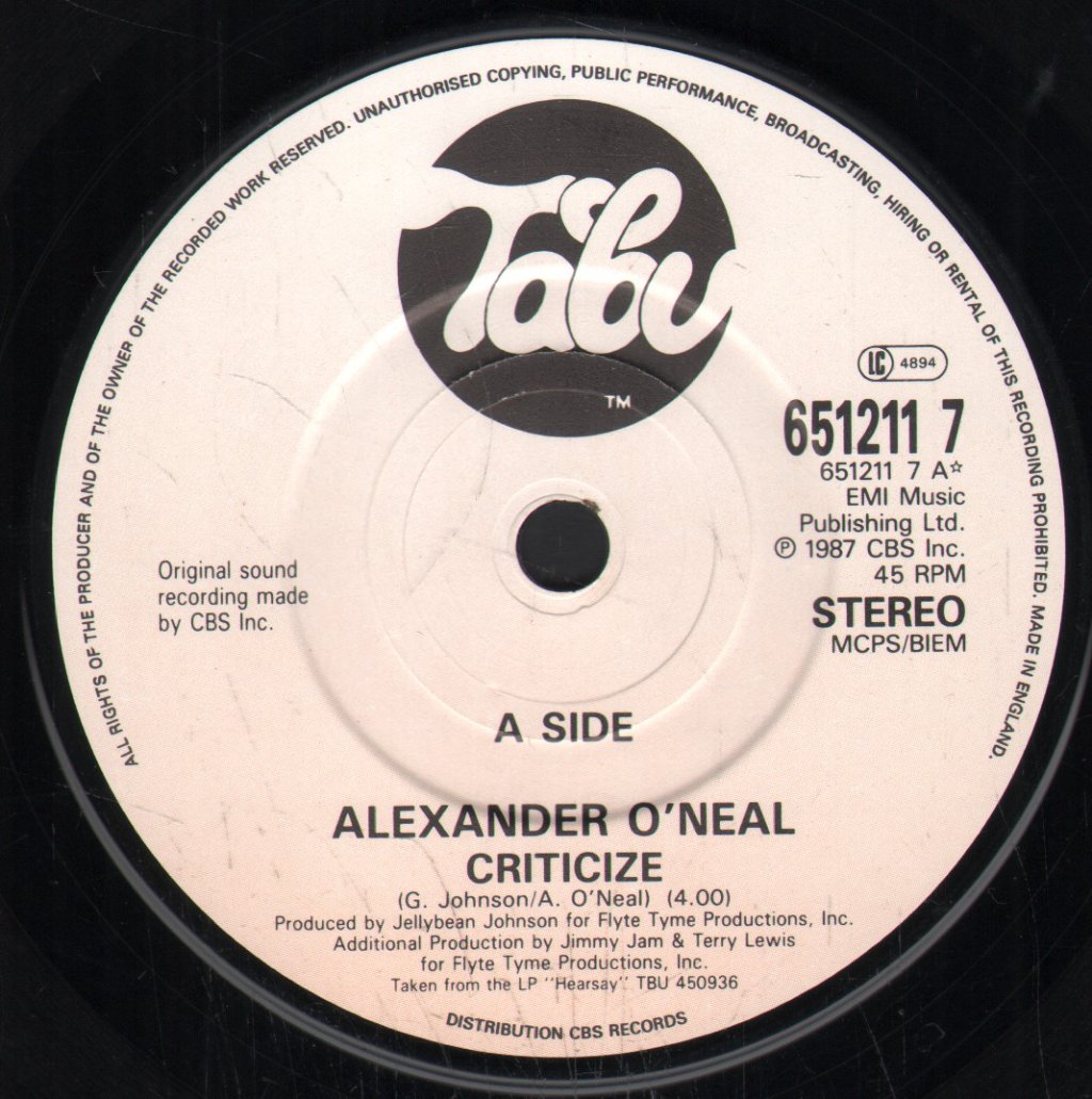 Alexander O'Neal - Criticize - 7 Inch