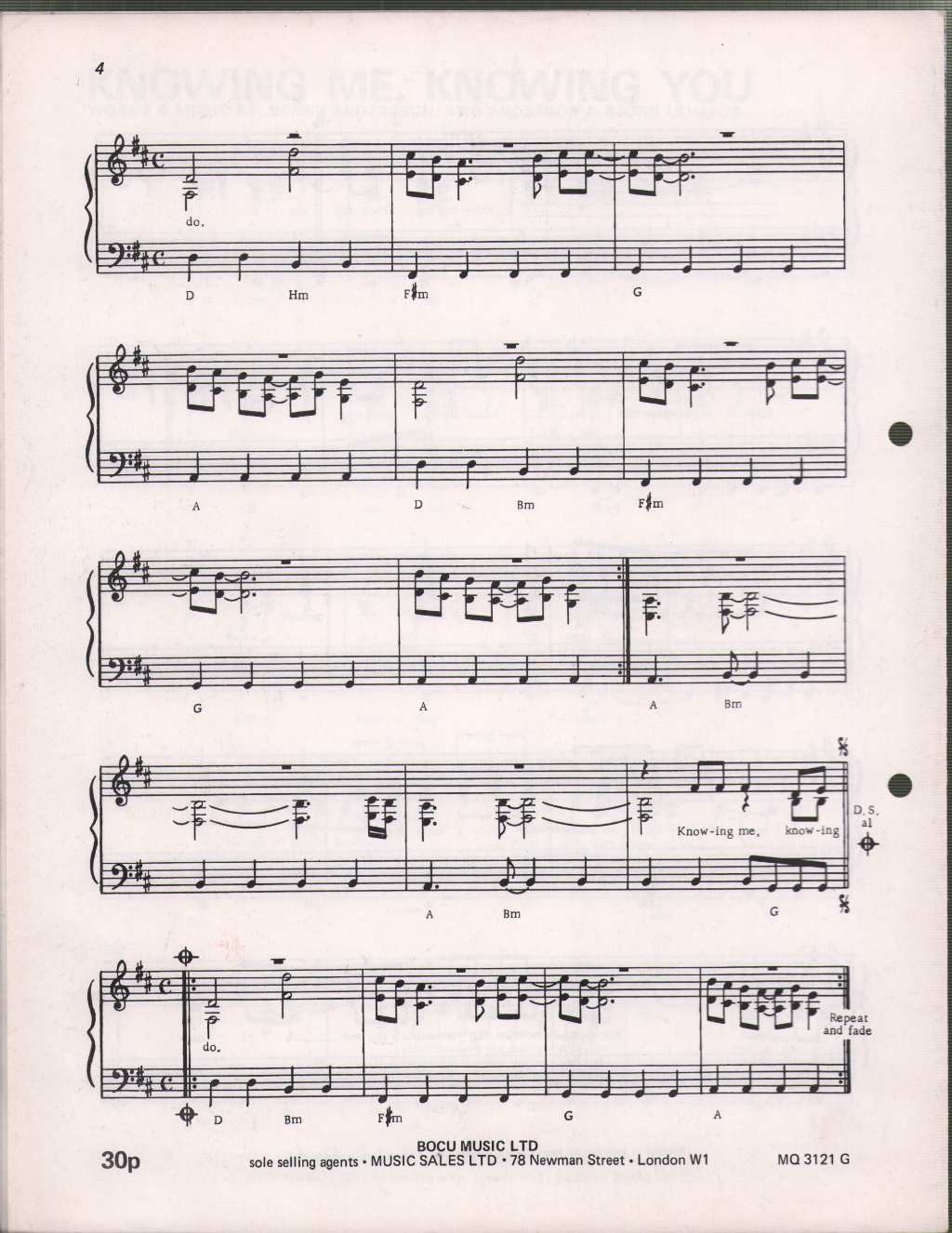 ABBA - Knowing  Me Knowing You - Sheet Music