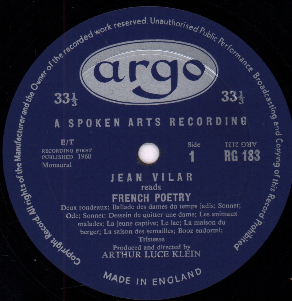 Jean Vilar - French Poetry - Lp