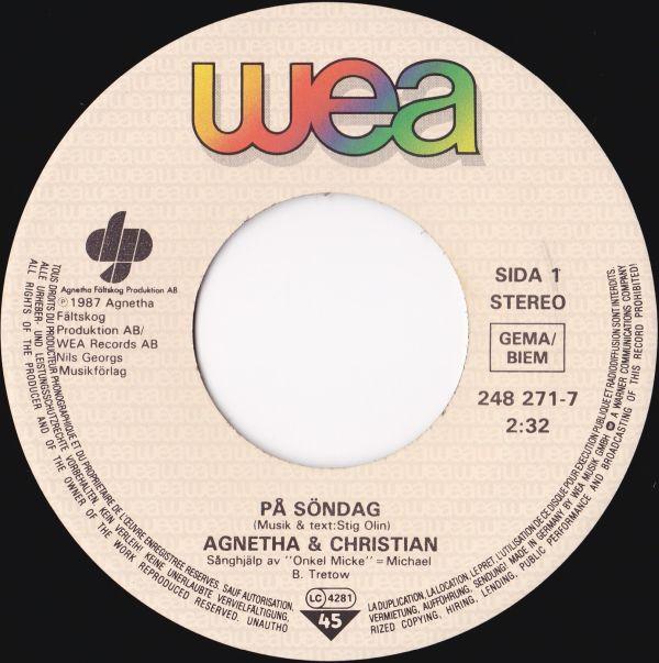 Agnetha And Christian - På Söndag / Mitt Namn Är Blom - 7 Inch