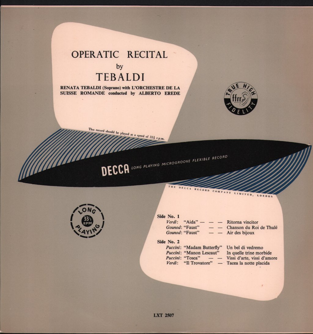 Renata Tebaldi / L'Orchestre De La Suisse Romande / Alberto Erede - Recital De Operas Por Tebaldi - Lp