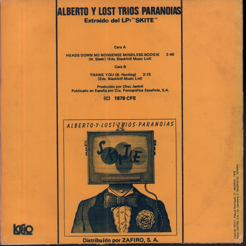 Alberto Y Lost Trios Paranoias - Heads Down No Nonsense Mindless Boogie - 7 Inch