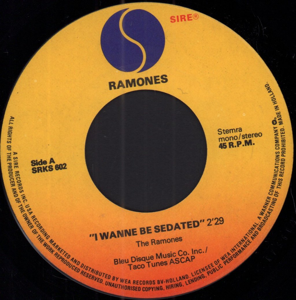 Ramones - I Wanna Be Sedated - 7 Inch