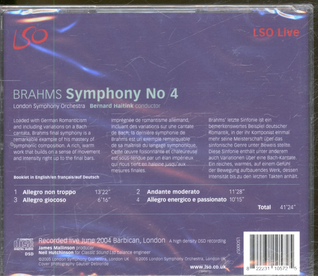 Bernard Haitink - Brahms - Symphony No 4 - Cd