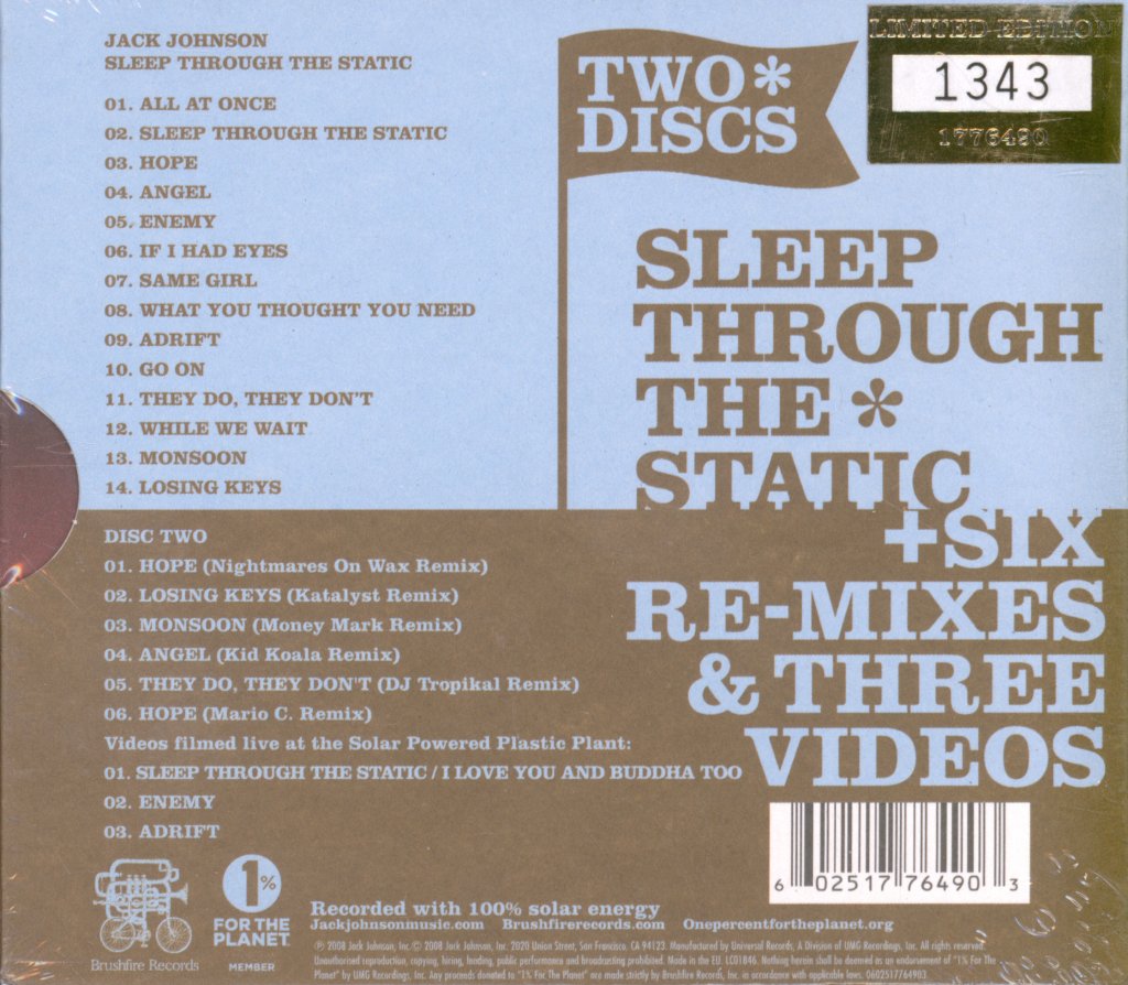 Jack Johnson - Sleep Through The Static - Double Cd