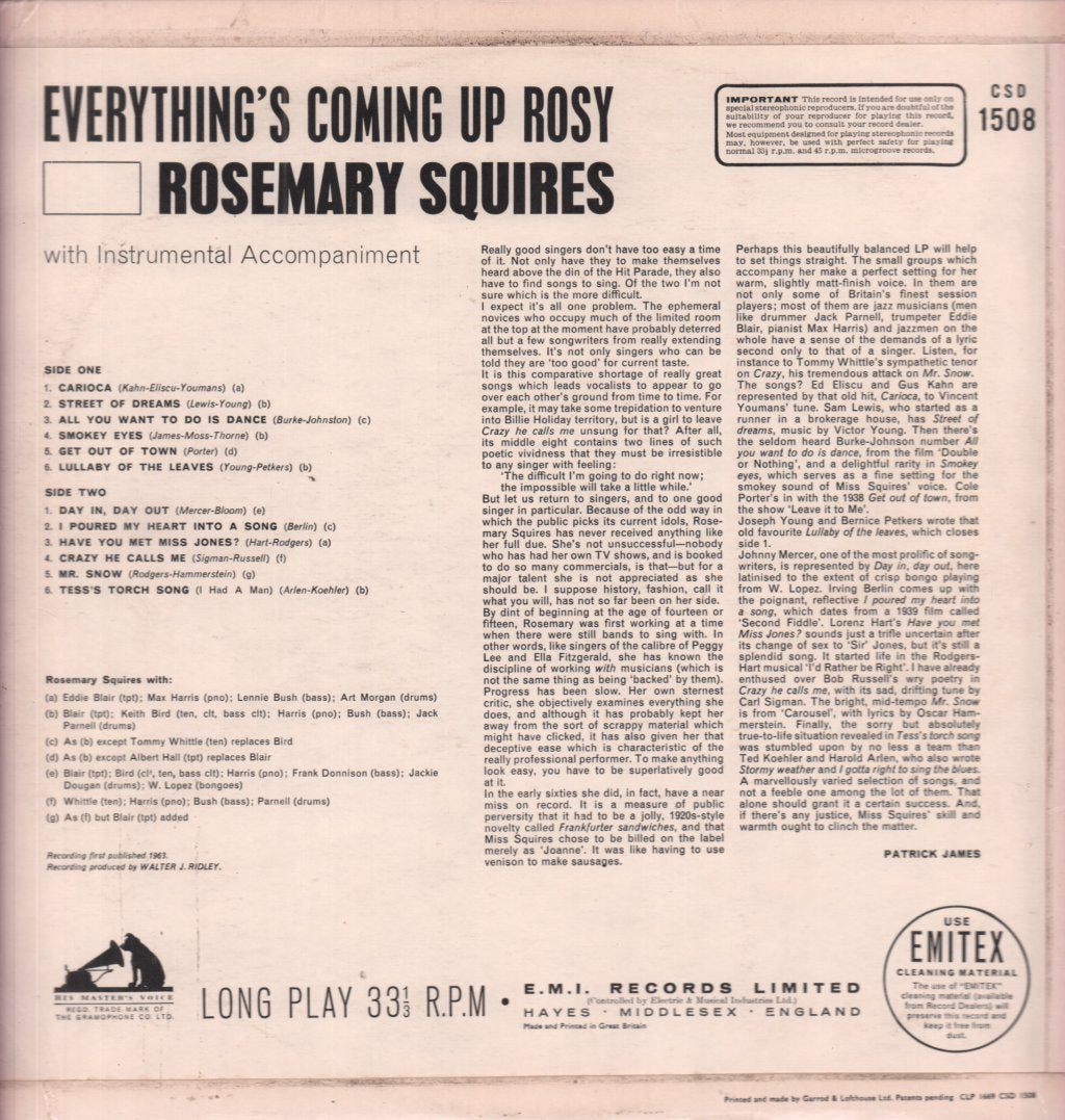 Rosemary Squires - Everything's Coming Up Rosy - Lp