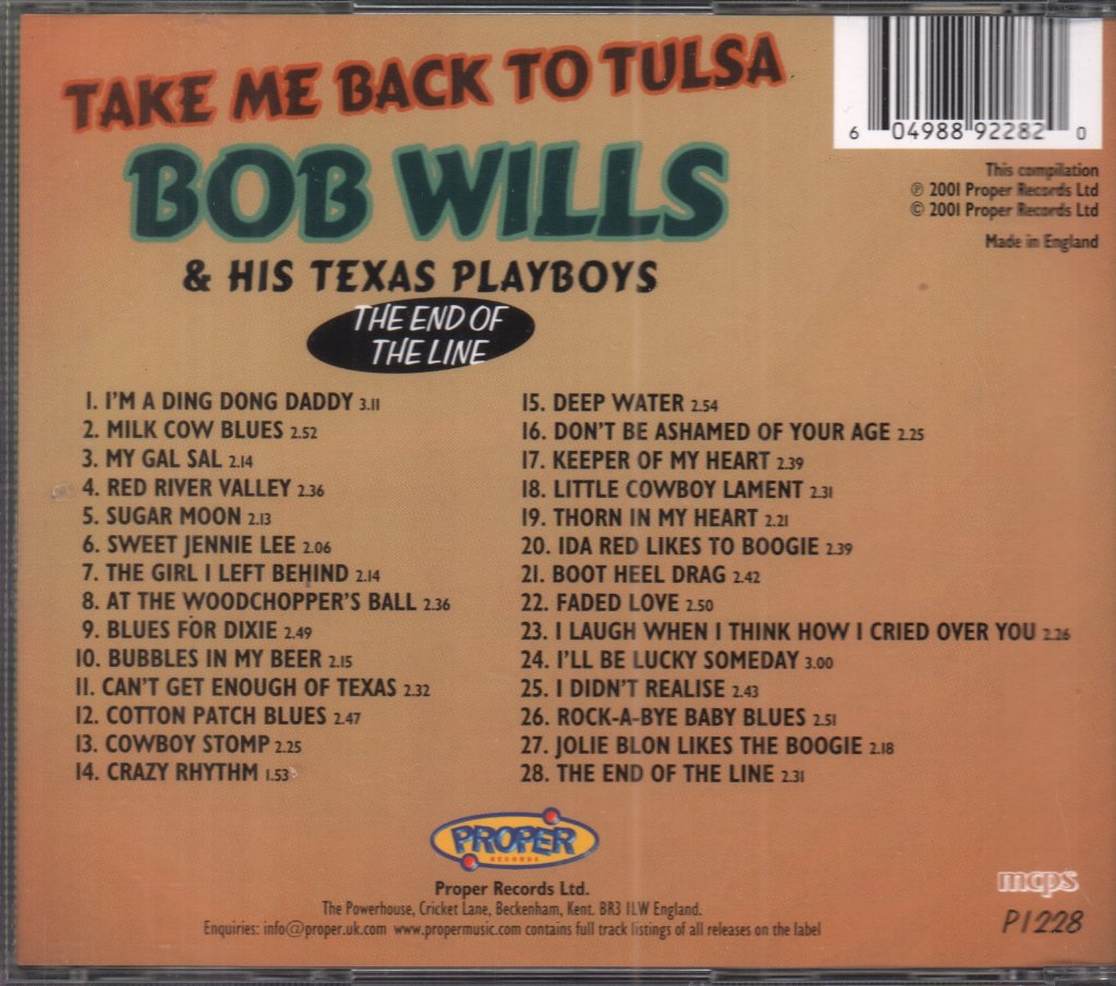 Bob Wills & His Texas Playboys - Take Me Back To Tulsa - Cd