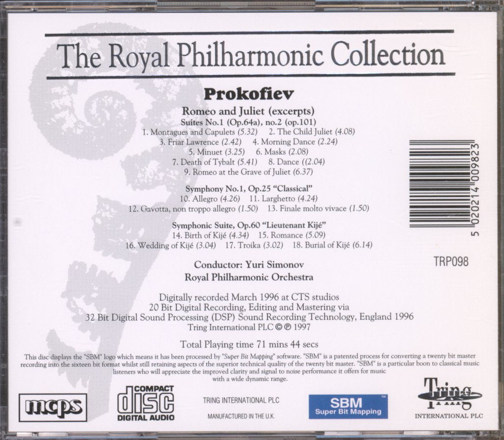 Yuri Simonov, Royal Philharmonic Orchestra - Prokofiev - Romeo And Juliet (Excerpts) - Cd