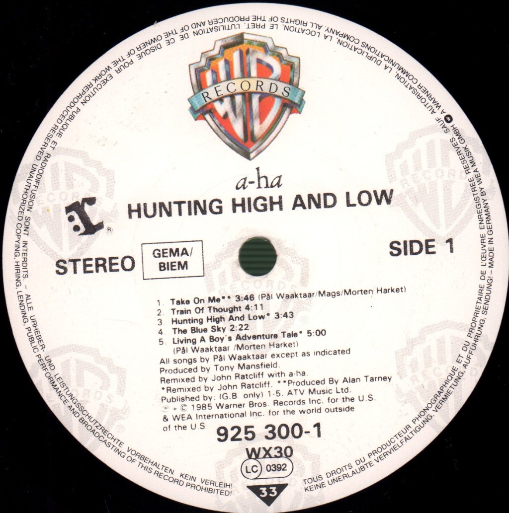 A-Ha - Hunting High And Low - Lp