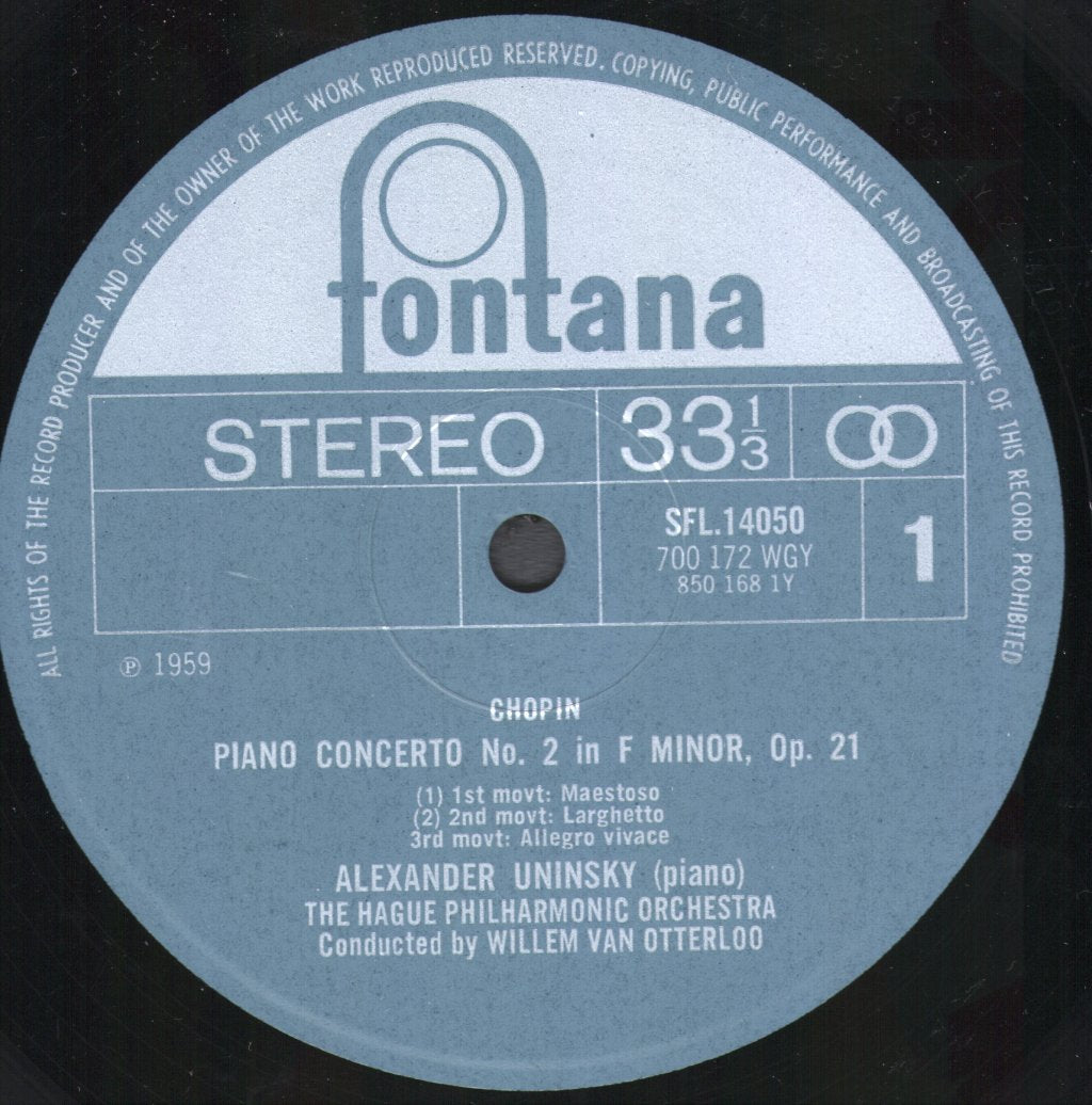 Alexander Uninsky / Hague Philharmonic Orchestra / Willem Van Otterloo / Yuri Boukoff / Vienna Symphony Orchestra - Chopin - Piano Concerto No. 2 In F Minor, Op. 21 / Liszt - Piano Concerto No. 2 In A - Lp