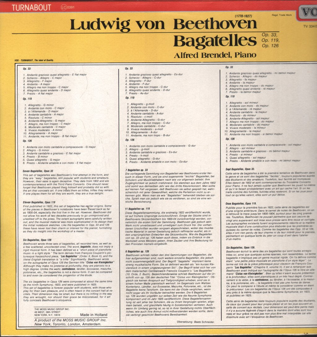 Alfred Brendel - Beethoven - Bagatelles - Lp