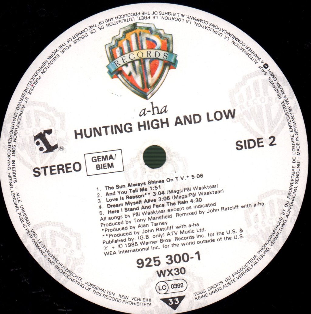 A-Ha - Hunting High And Low - Lp