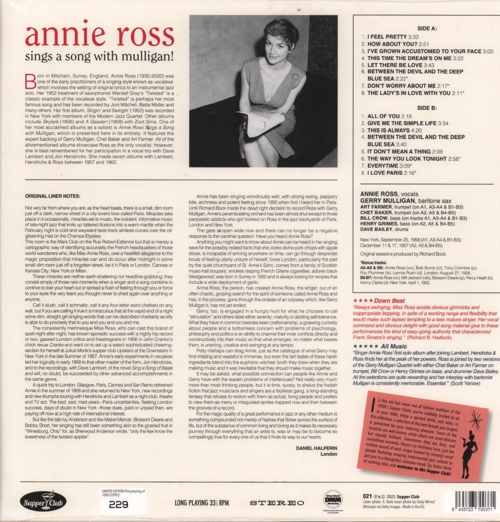 Annie Ross - Sings A Song With Mulligan! - Lp