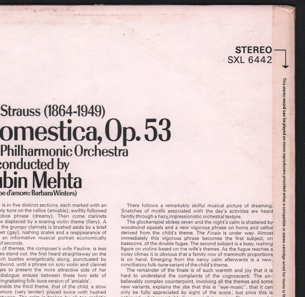 Zubin Mehta / Los Angeles Philharmonic Orchestra - Richard Strauss - Sinfonia Domestica - Lp