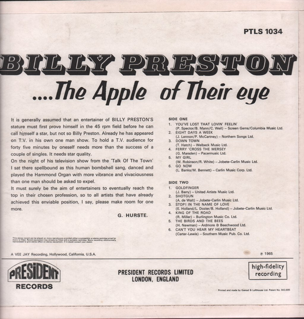 Billy Preston - Apple Of Their Eye - Lp