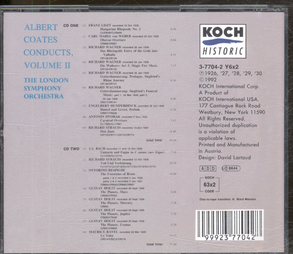 Albert Coates, The London Symphony Orchestra - Albert Coates Conducts - Vol. 2 - Holst, R. Strauss, J.S. Bach, Ravel, Wagner & Others - Double Cd