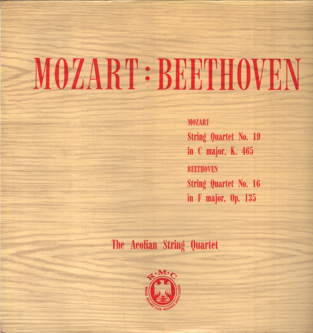 Aeolian String Quartet - Mozart - String Quartet No. 19 In C Major, K. 465 / Beethoven - String Quartet No. 16 In F Major, Op. 135 - Lp