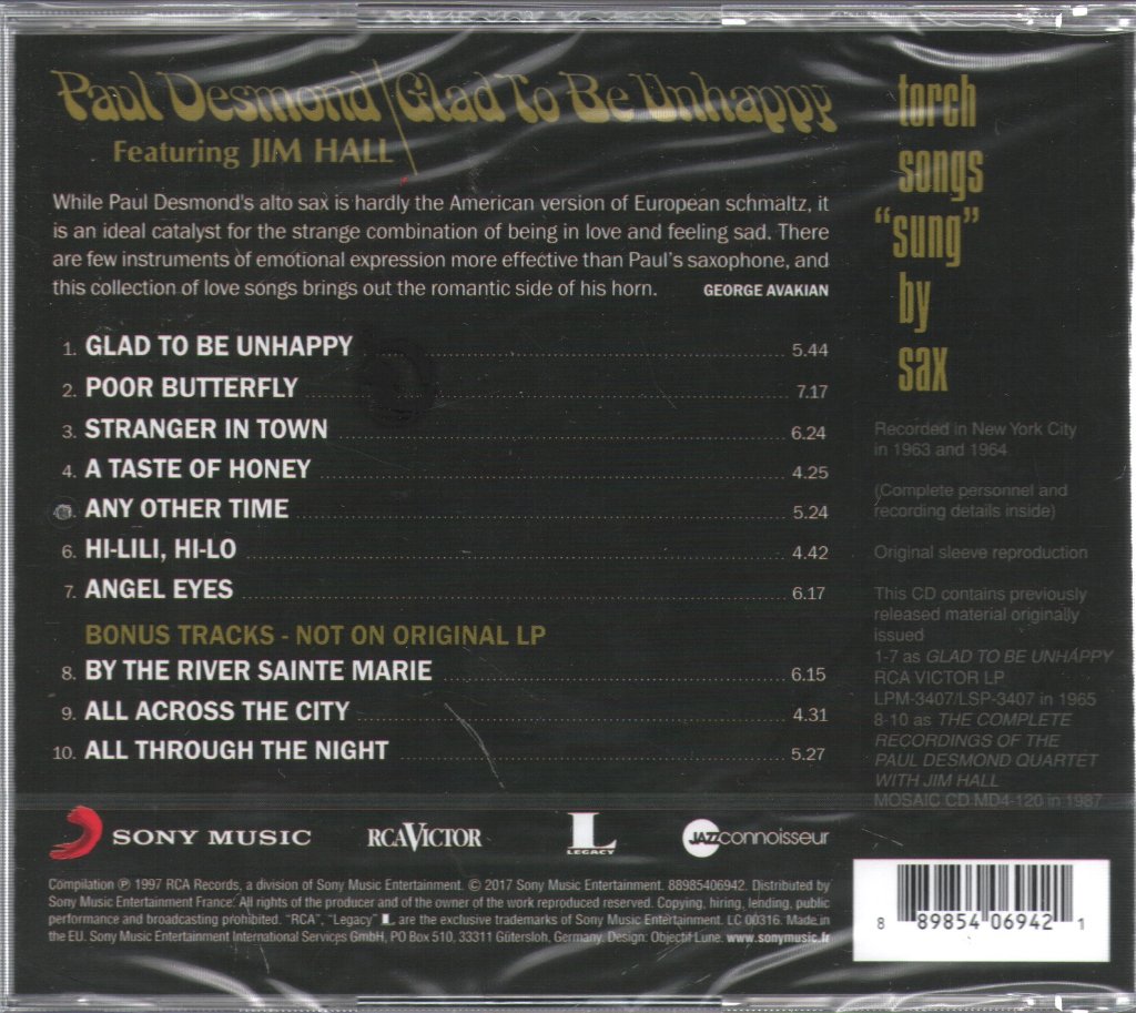 Paul Desmond - Glad To Be Unhappy - Cd