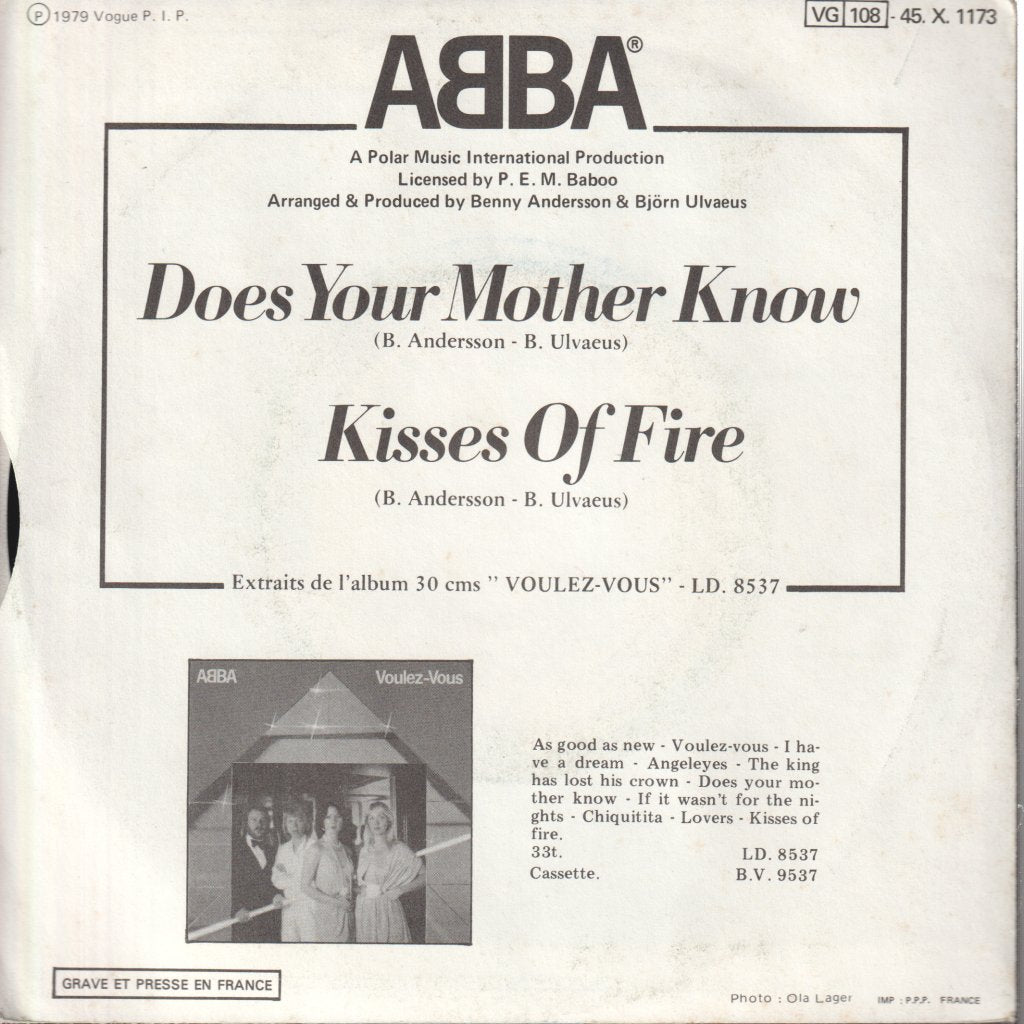 ABBA - Does Your Mother Know / Kisses Of Fire - 7 Inch