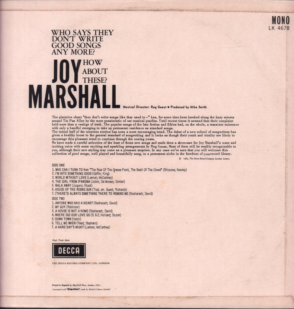 Joy Marshall - Who Says They Don't Write Good Songs Anymore - Lp