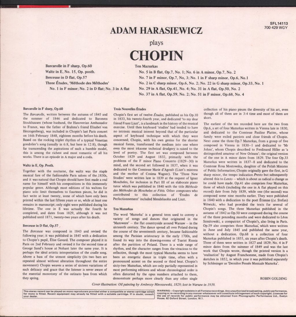 Adam Harasiewicz - Chopin Barcarolle In F Sharp - Lp