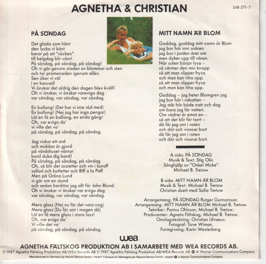 Agnetha And Christian - På Söndag / Mitt Namn Är Blom - 7 Inch