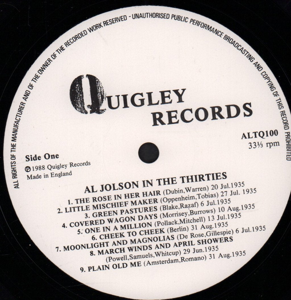 Al Jolson - In The Thirties - Lp