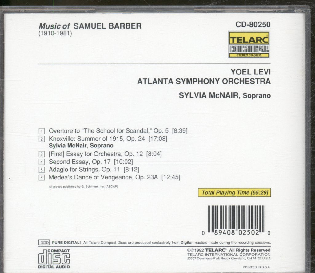 Yoel Levi, Atlanta Symphony Orchestra - Barber - Music Of Samuel Barber - Cd