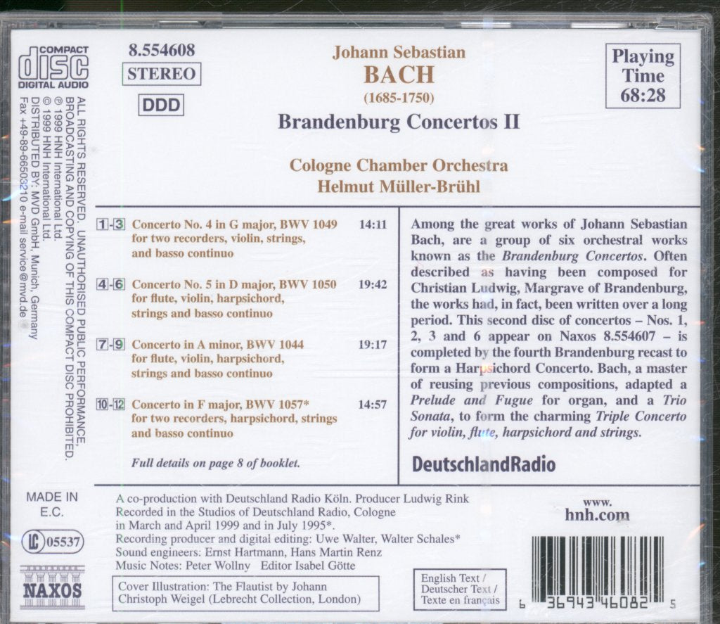 Cologne Chamber Orchestra, Helmut Muller Bruhl - Bach - Brandenburg Concertos II - Cd