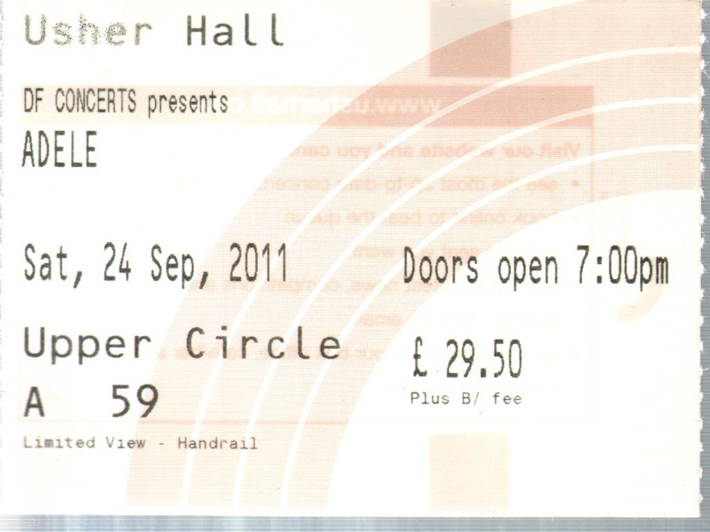 Adele - Usher Hall Edinburgh 24th September 2011 - Ticket