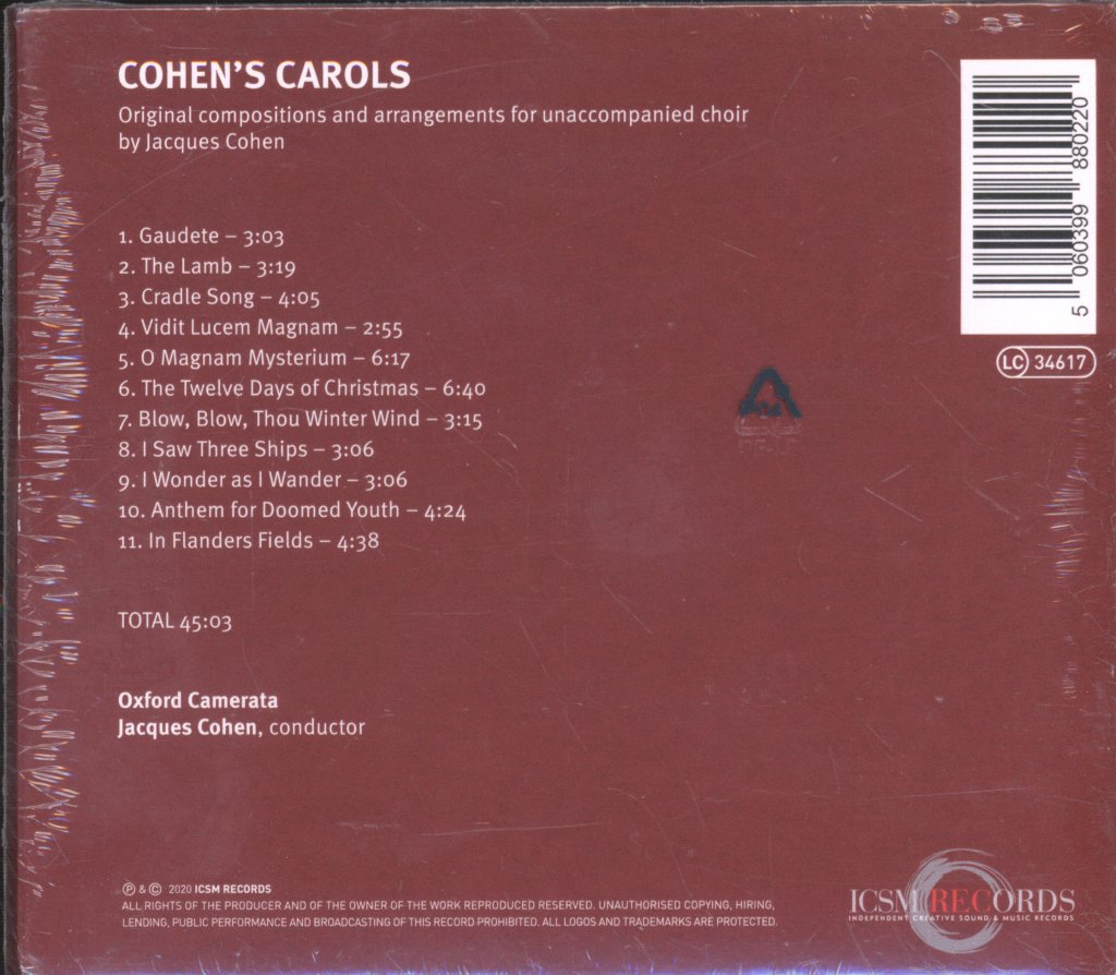 Oxford Camerata, Jaques Cohen - Cohen`s Carols - Cd