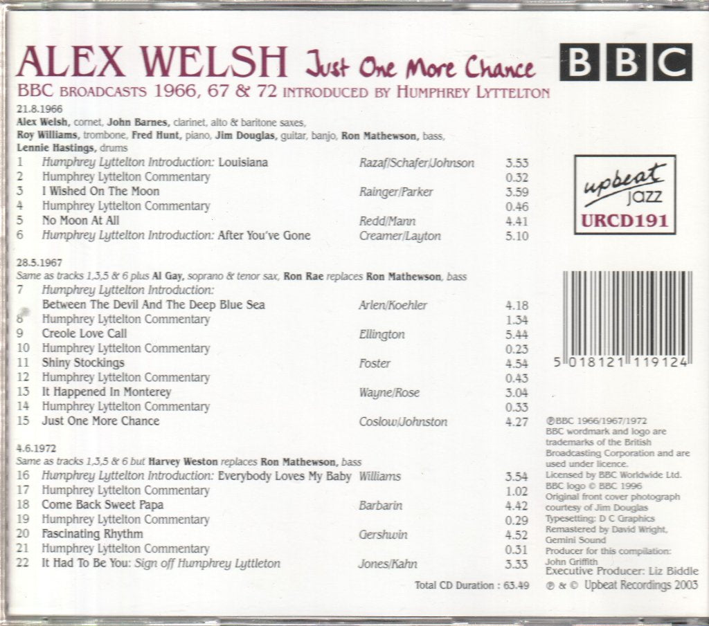 Alex Welsh - Just One More Chance - Cd