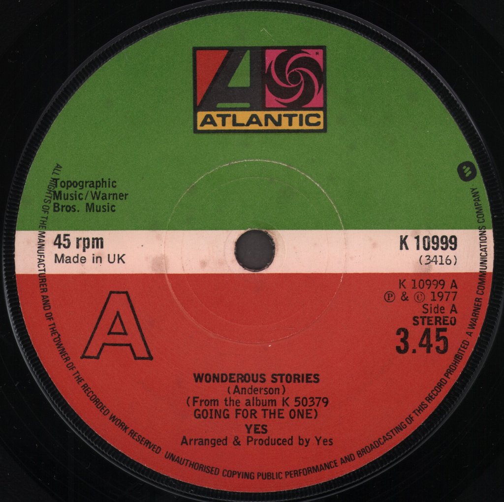 Yes - Wonderous Stories - 7 Inch